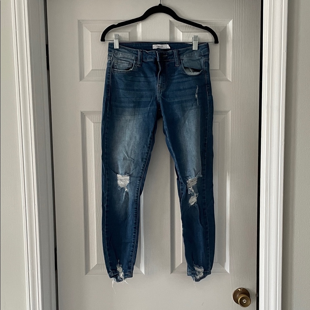 Cello Women's Distressed Skinny Jeans - Dark Blue